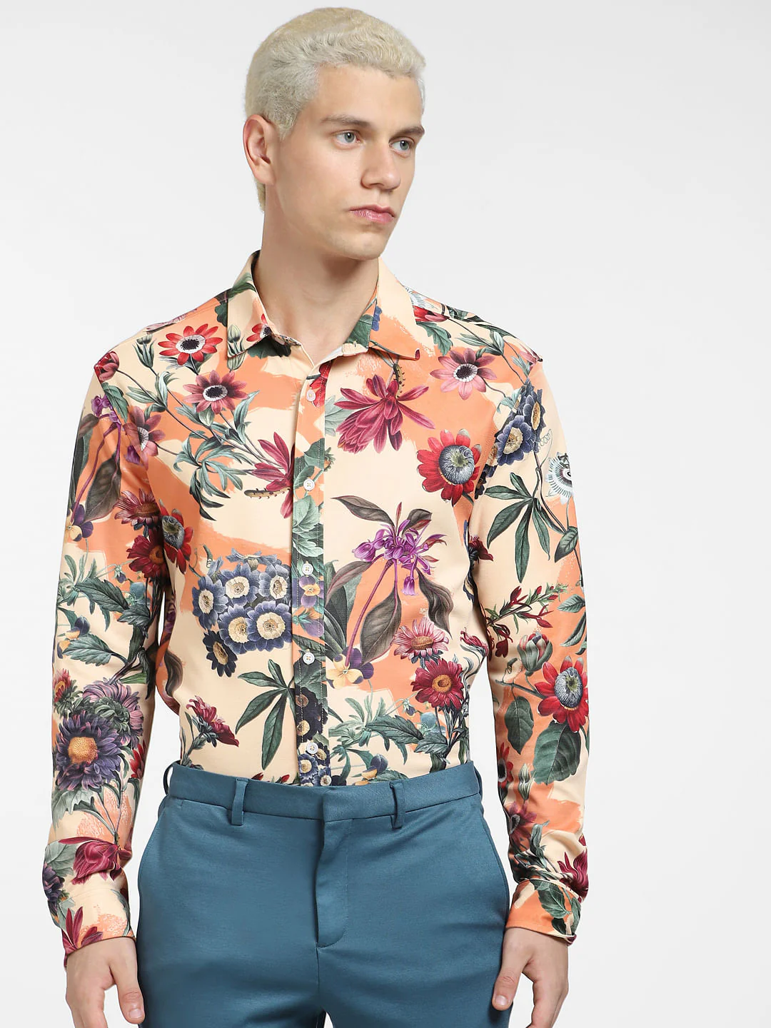 Peach Floral Full Sleeves Shirt - Image 2