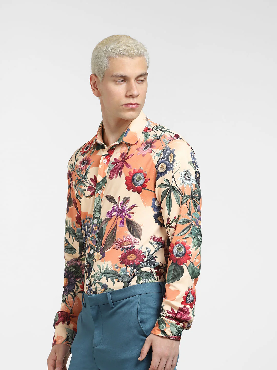 Peach Floral Full Sleeves Shirt - Image 3