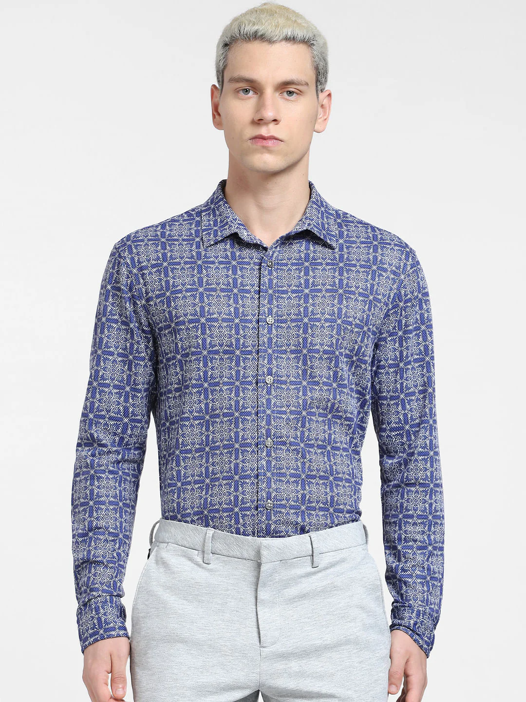 Blue Abstract Print Full Sleeves Shirt - Image 2