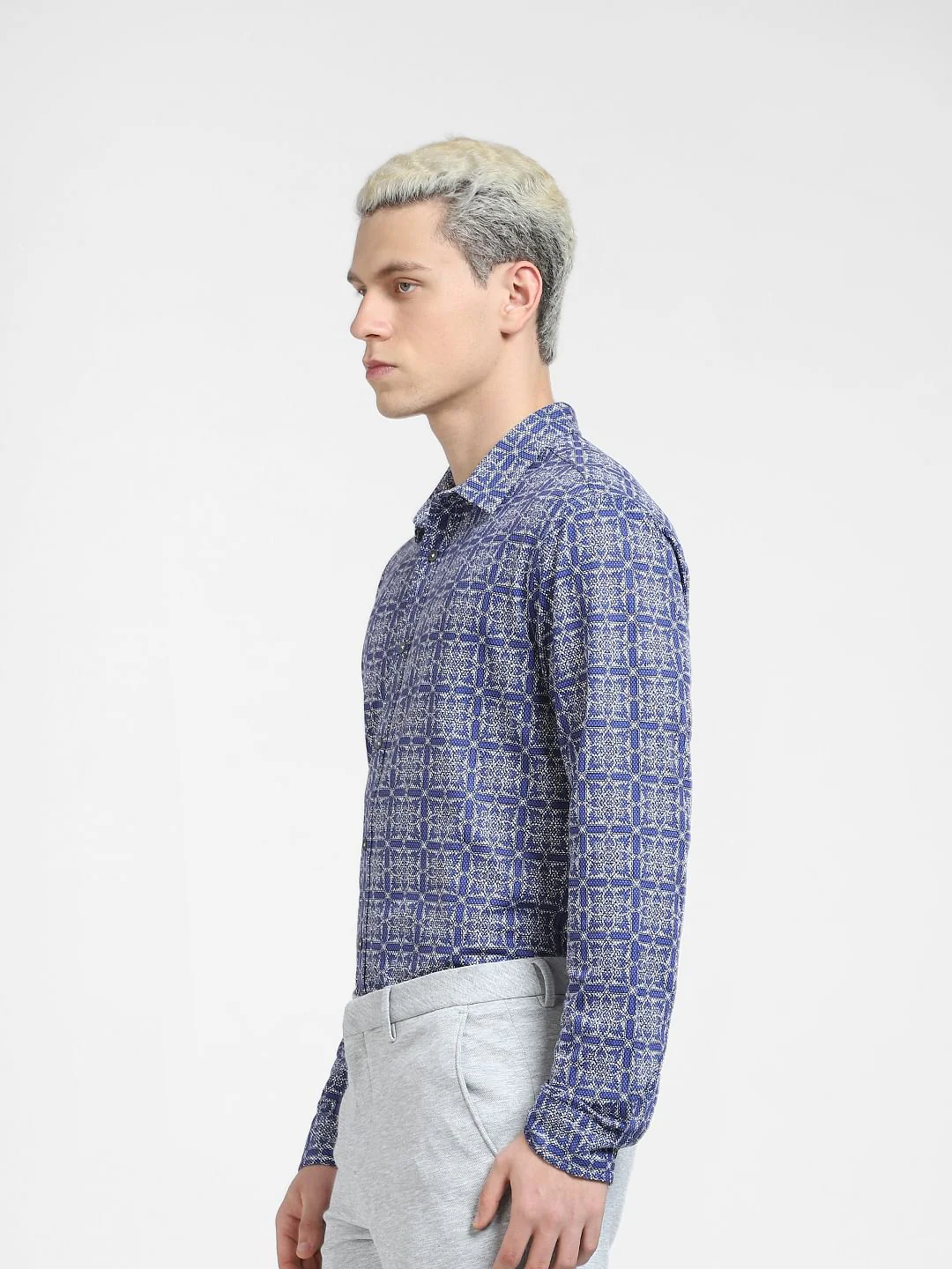 Blue Abstract Print Full Sleeves Shirt - Image 3