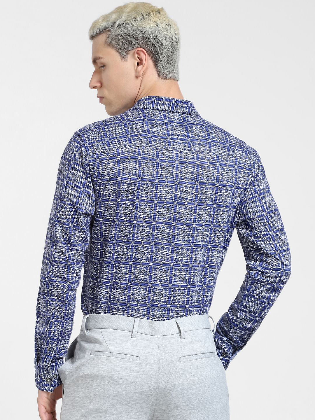 Blue Abstract Print Full Sleeves Shirt - Image 4