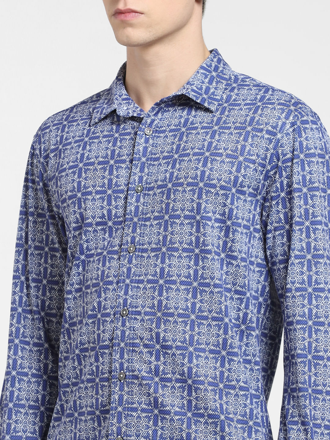 Blue Abstract Print Full Sleeves Shirt - Image 5