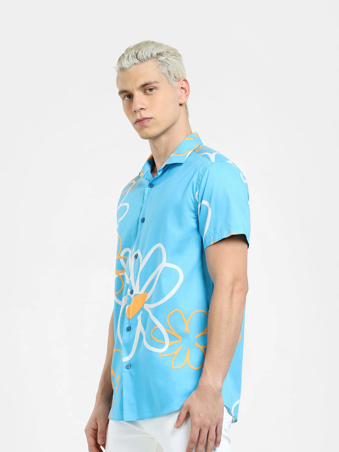 Blue Floral Short Sleeves Shirt - Image 3