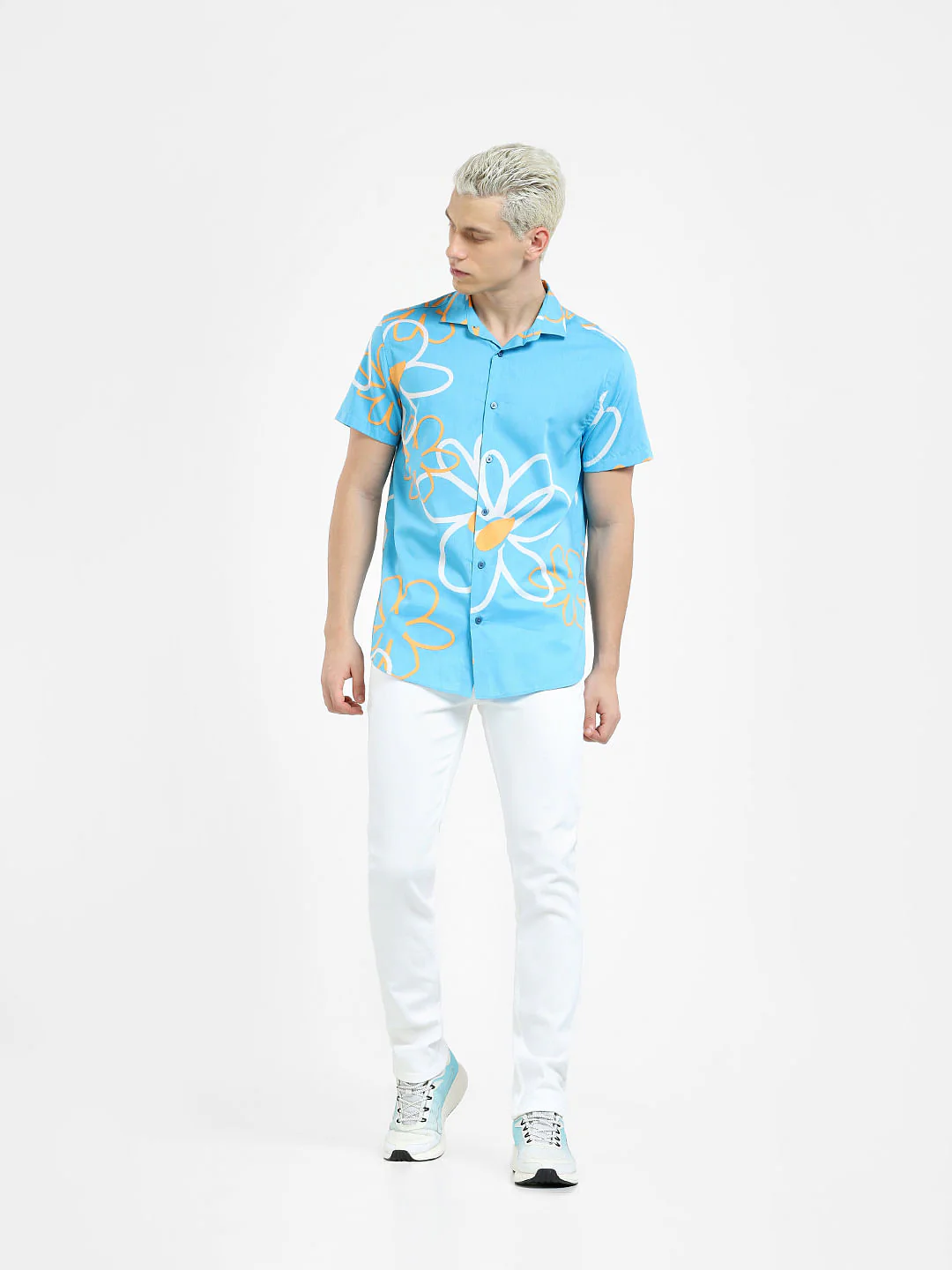 Blue Floral Short Sleeves Shirt - Image 6