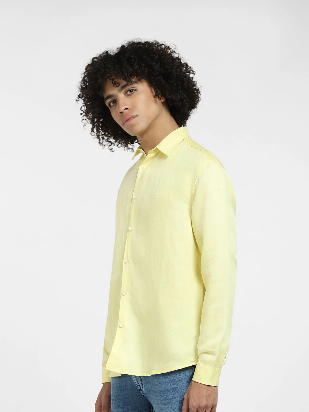Yellow Linen Full Sleeves Shirt - Image 3