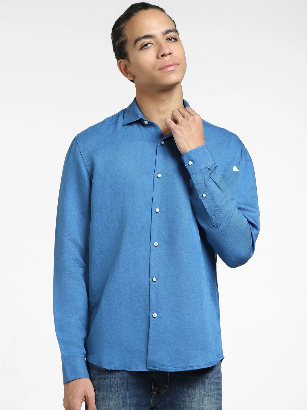 Blue Linen Full Sleeves Shirt - Image 2