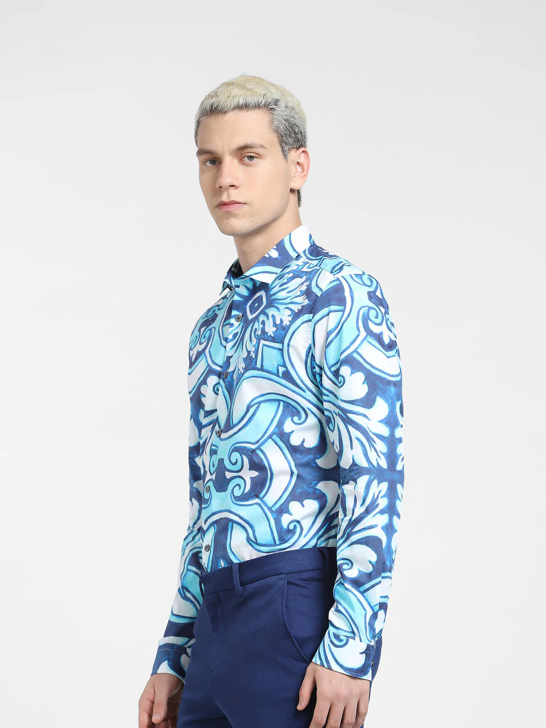Blue Abstract Print Full Sleeves Shirt - Image 3
