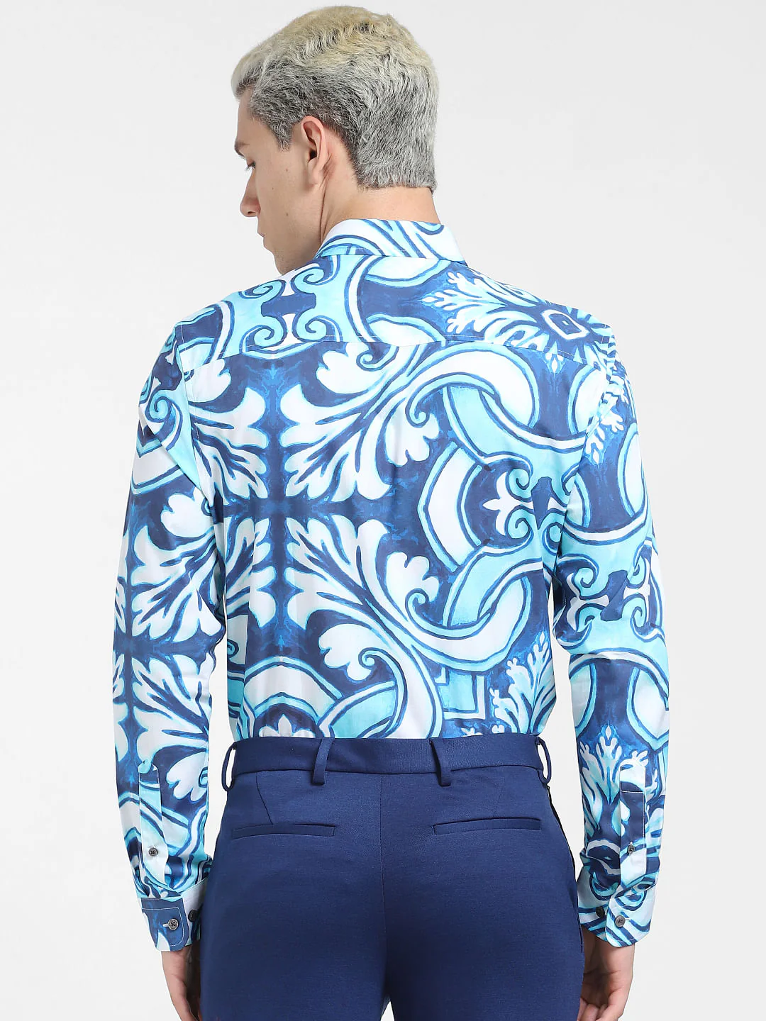 Blue Abstract Print Full Sleeves Shirt - Image 4