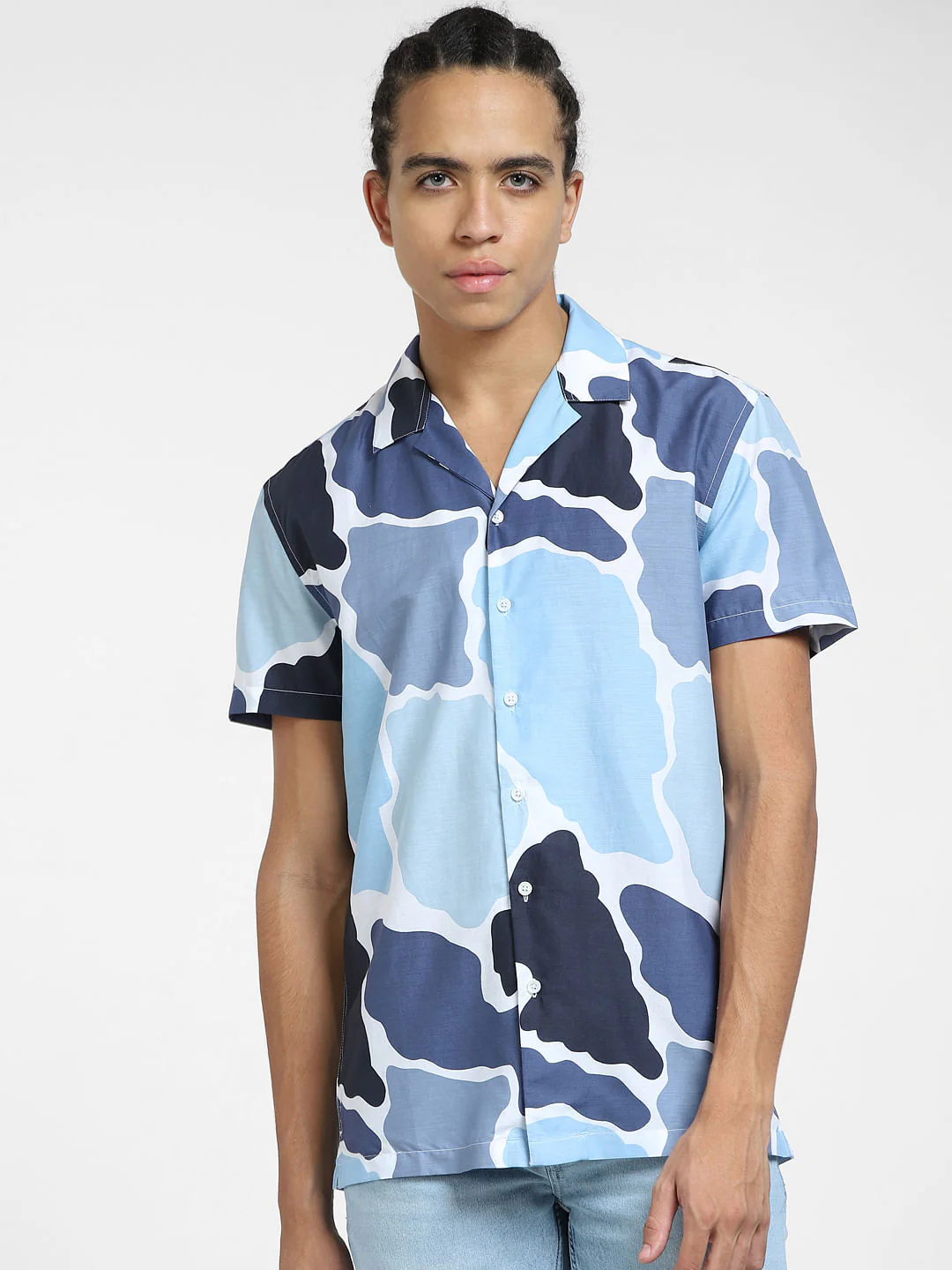 Blue Printed Short Sleeves Shirt - Image 2