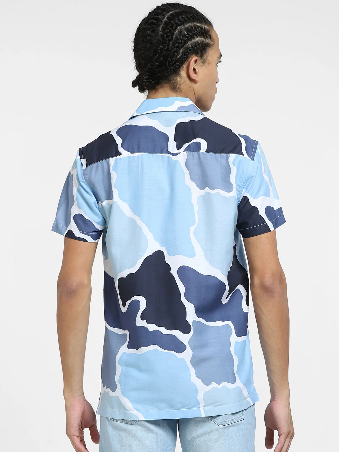 Blue Printed Short Sleeves Shirt - Image 4