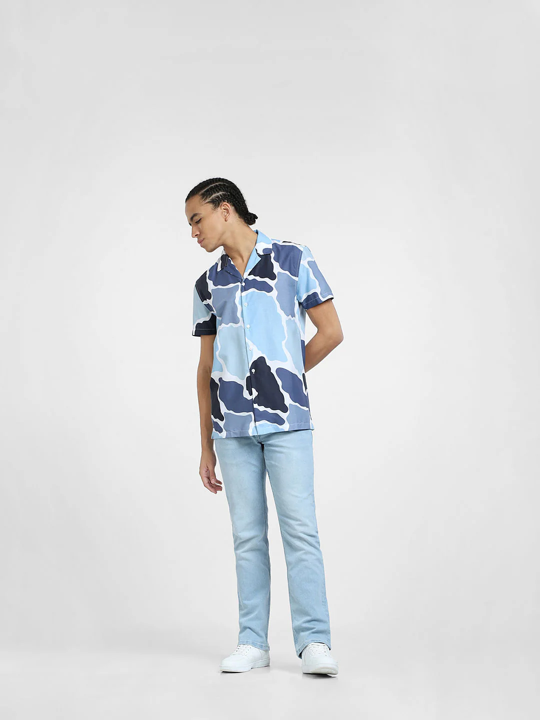 Blue Printed Short Sleeves Shirt - Image 6
