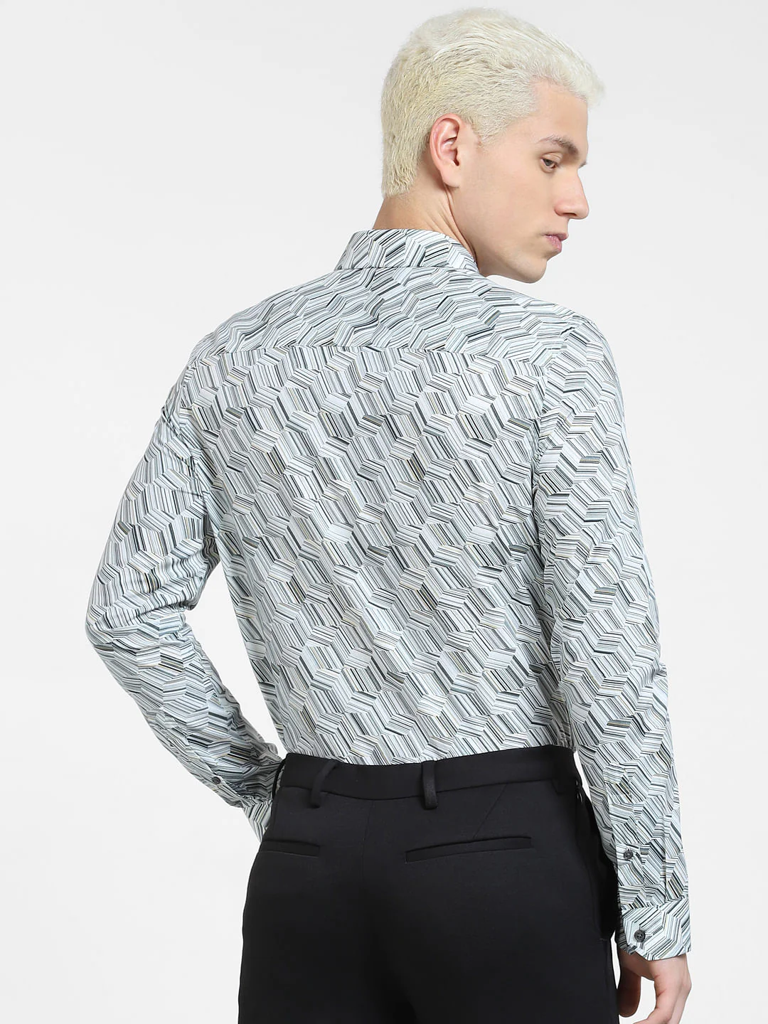 Blue Printed Full Sleeves Shirt - Image 4