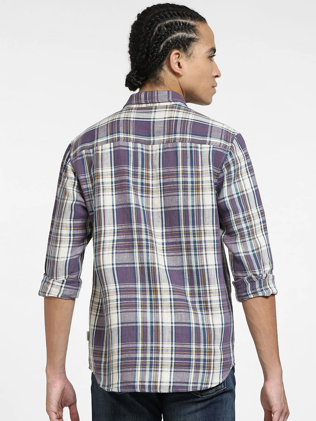 Purple Check Linen Full Sleeves Shirt - Image 4