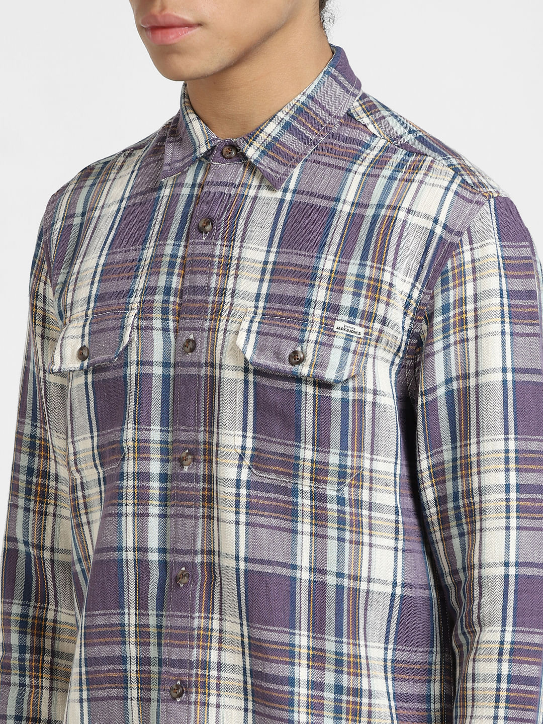 Purple Check Linen Full Sleeves Shirt - Image 5