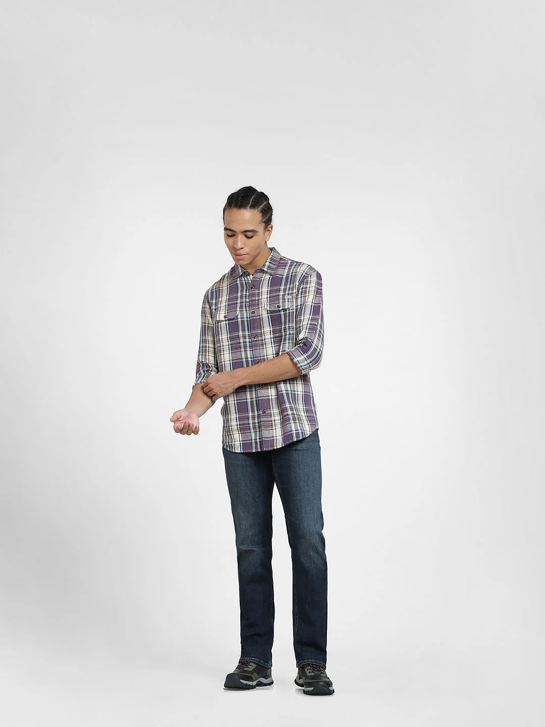 Purple Check Linen Full Sleeves Shirt - Image 6