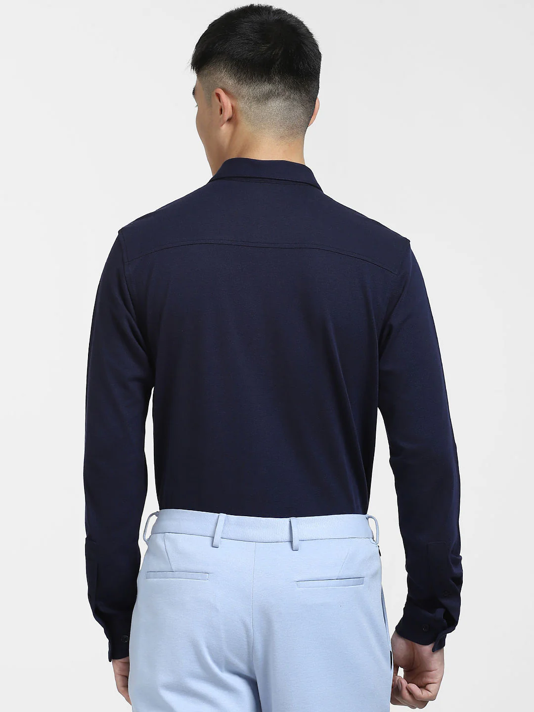 Navy Blue Knitted Full Sleeves Shirt - Image 4