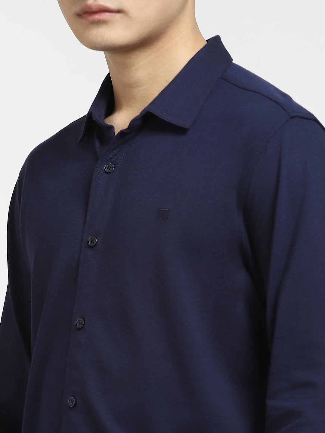 Navy Blue Knitted Full Sleeves Shirt - Image 5