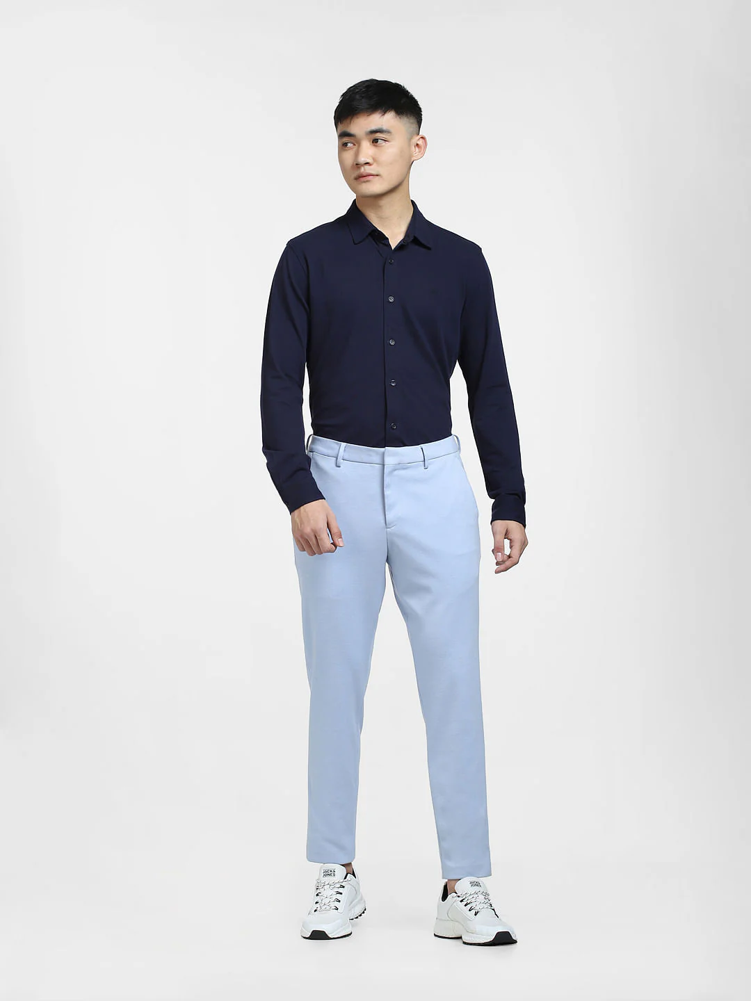 Navy Blue Knitted Full Sleeves Shirt - Image 6