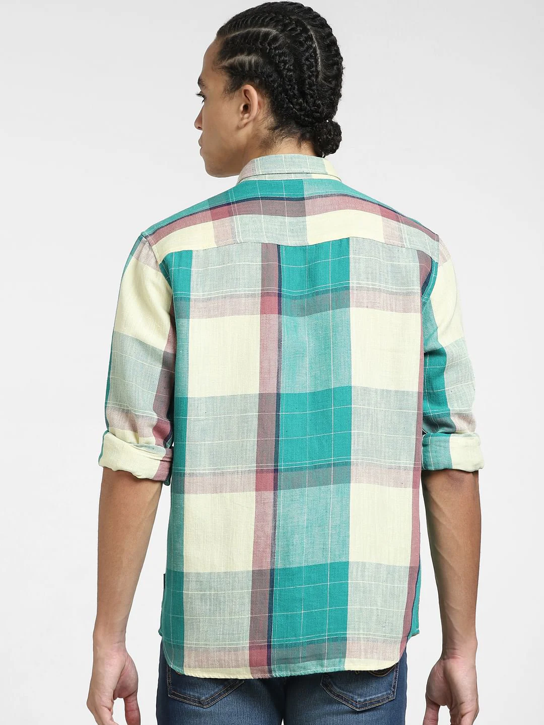 Green Check Print Linen Shirt - Image 4