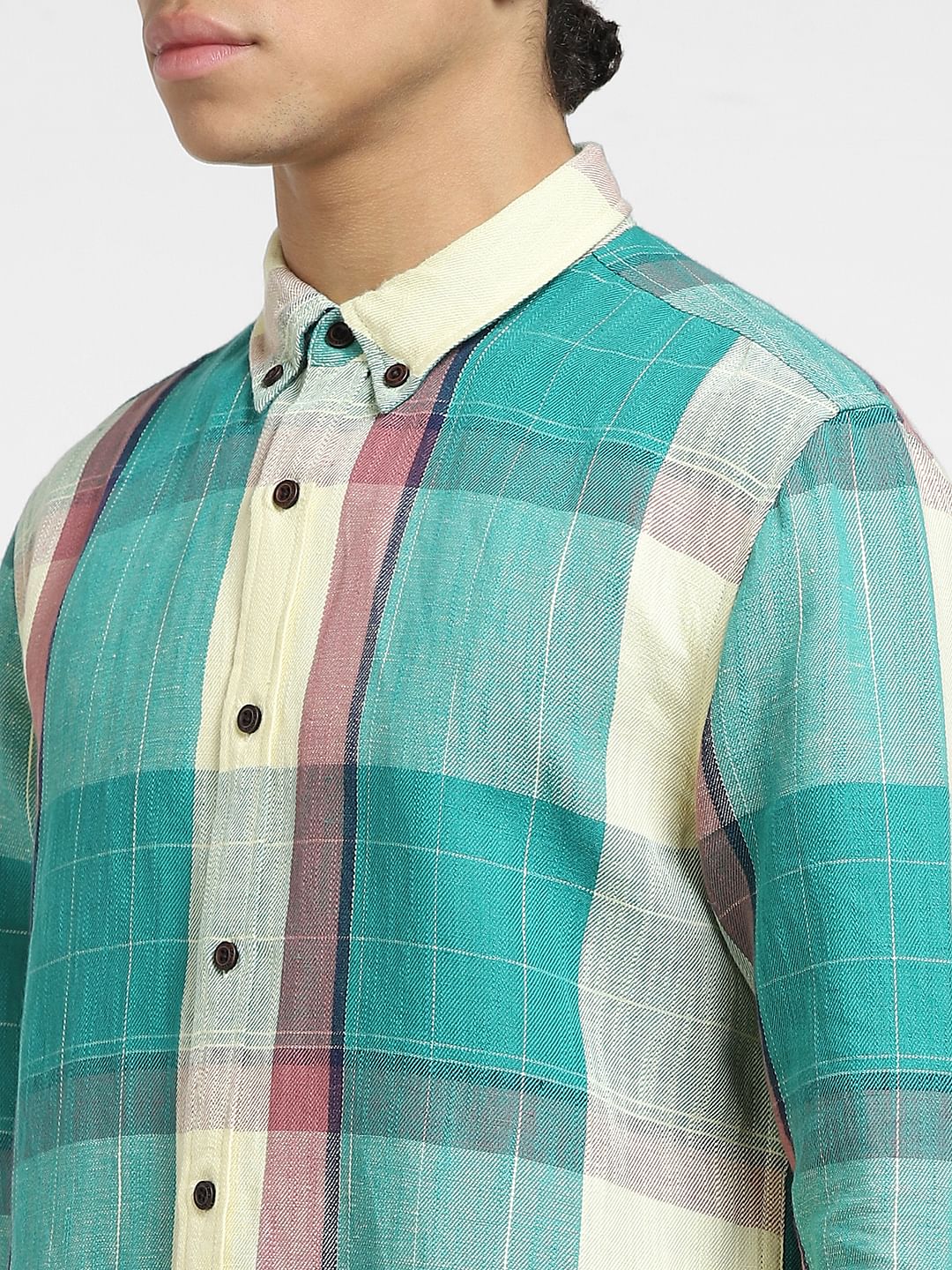 Green Check Print Linen Shirt - Image 5