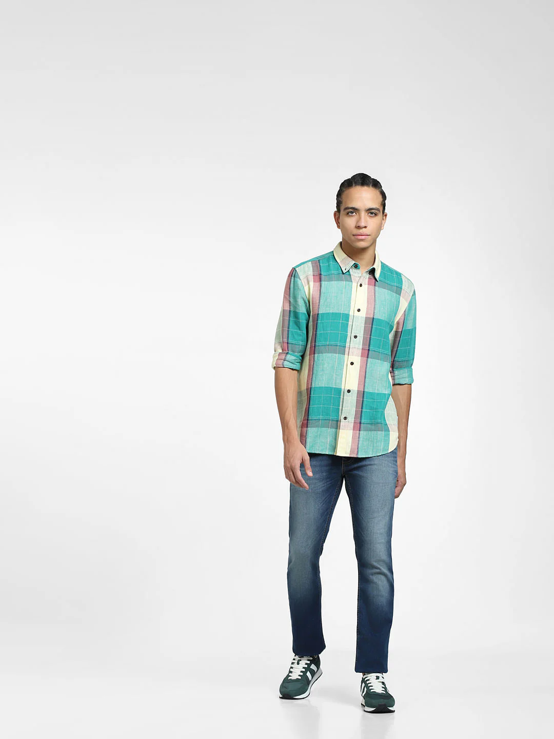 Green Check Print Linen Shirt - Image 6