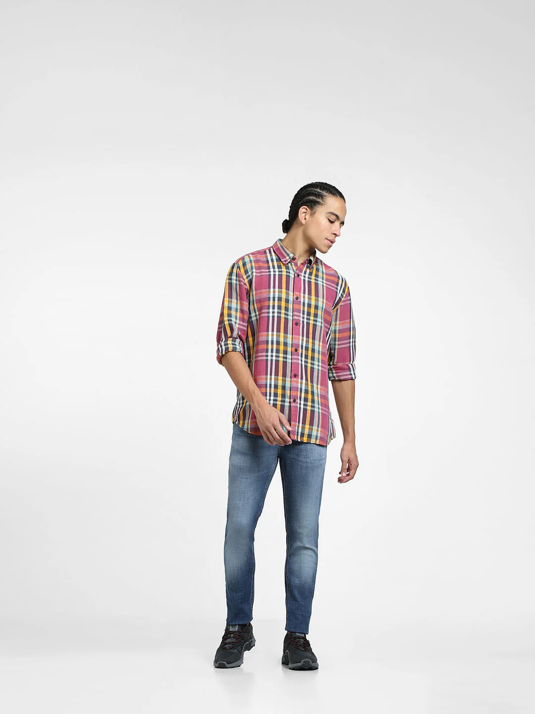Pink Check Print Linen Shirt - Image 6