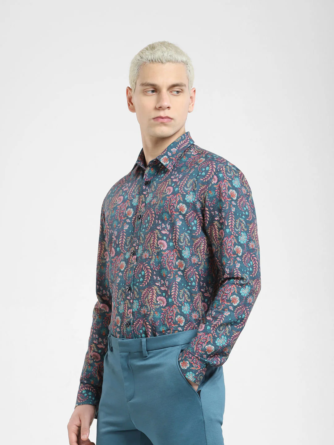 Blue Paisley Print Full Sleeves Shirt - Image 3