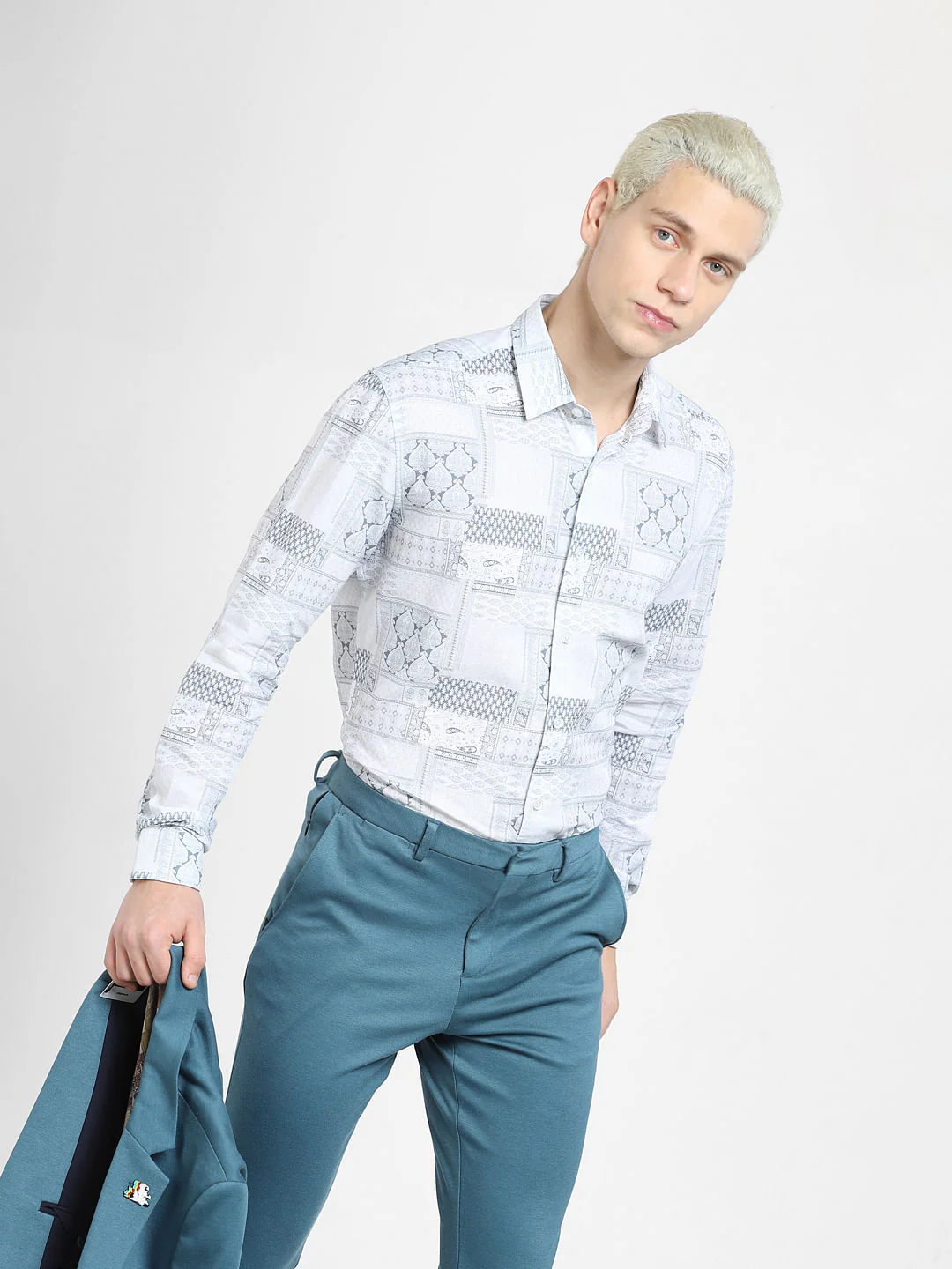 White Print Full Sleeves Shirt