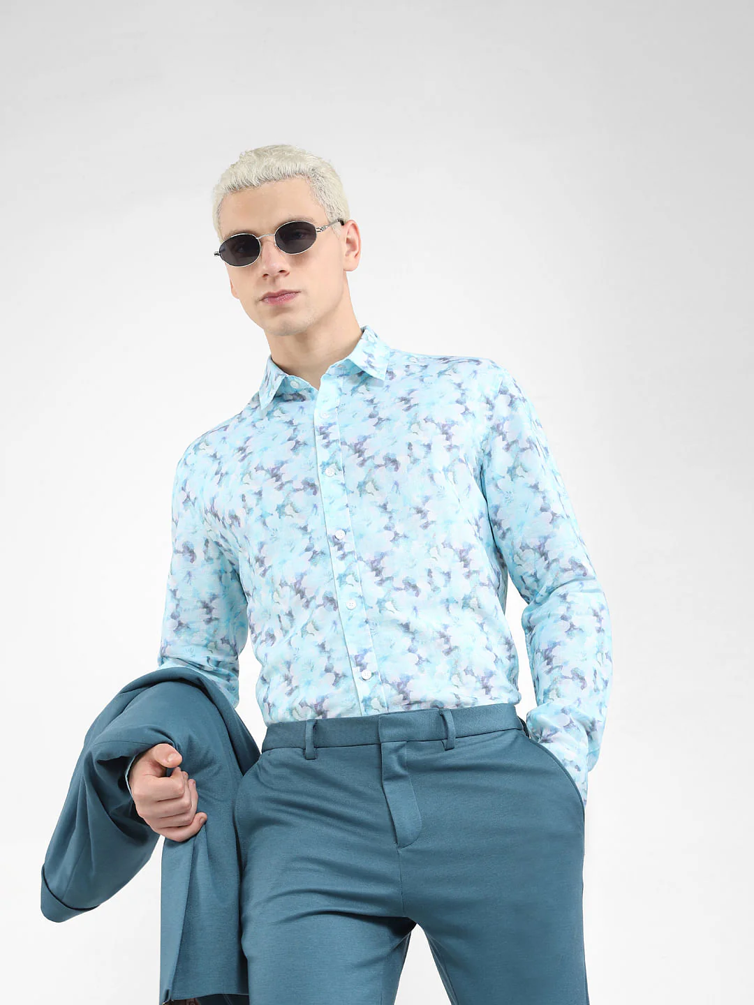 Light Blue Printed Full Sleeves Shirt