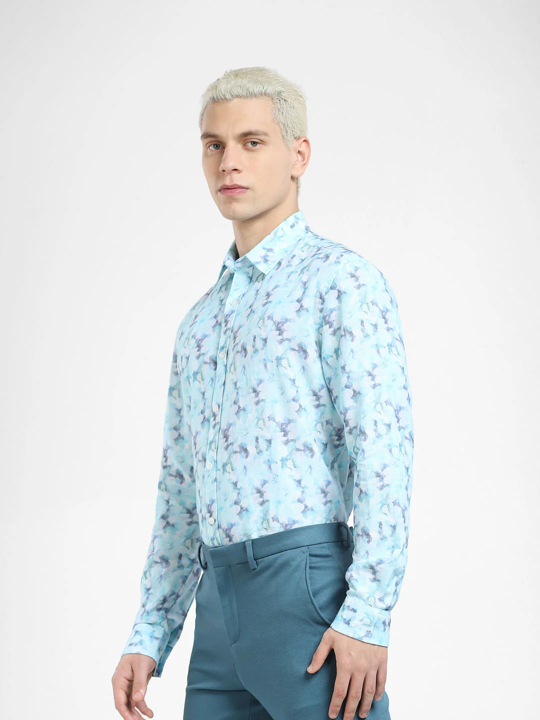 Light Blue Printed Full Sleeves Shirt - Image 3