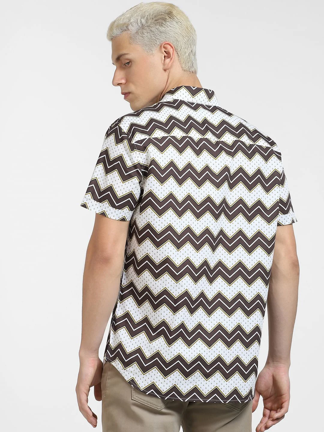 Brown Abstract Print Short Sleeves Shirt - Image 4