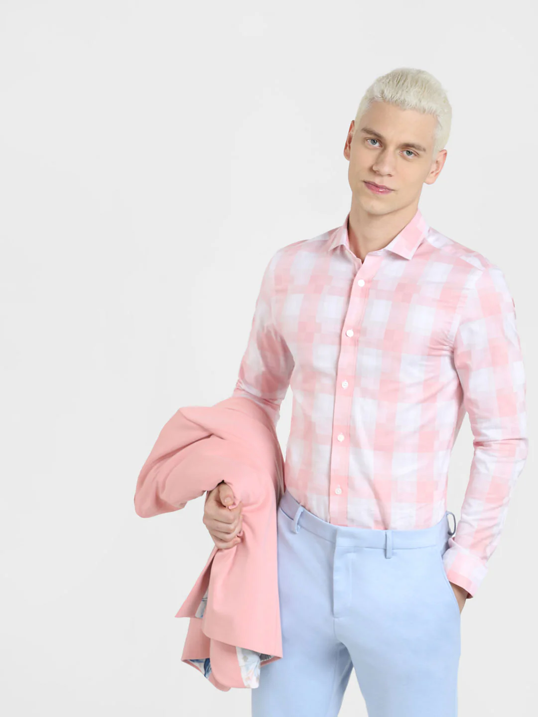 Light Pink Check Full Sleeves Shirt