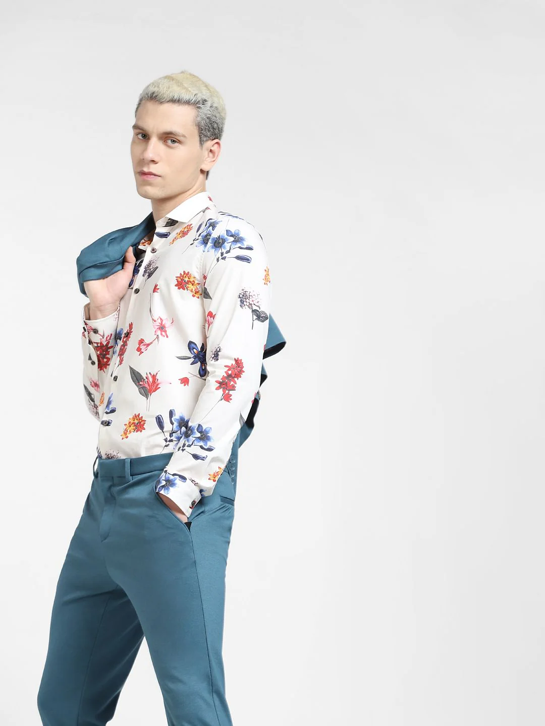 White Floral Print Full Sleeves Shirt
