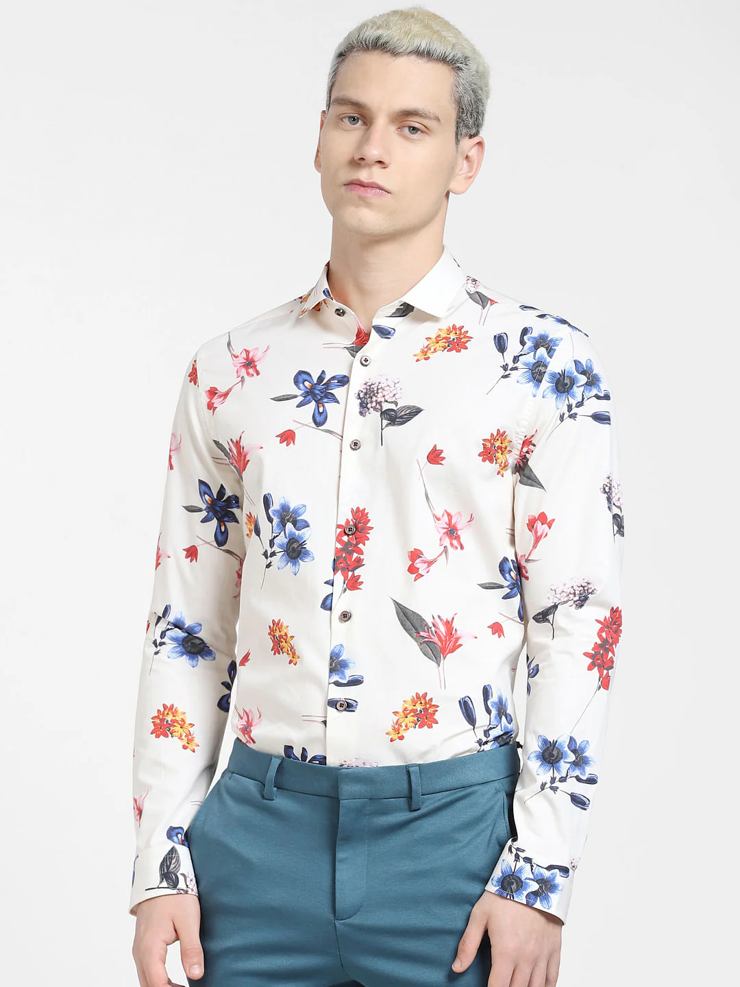 White Floral Print Full Sleeves Shirt - Image 2