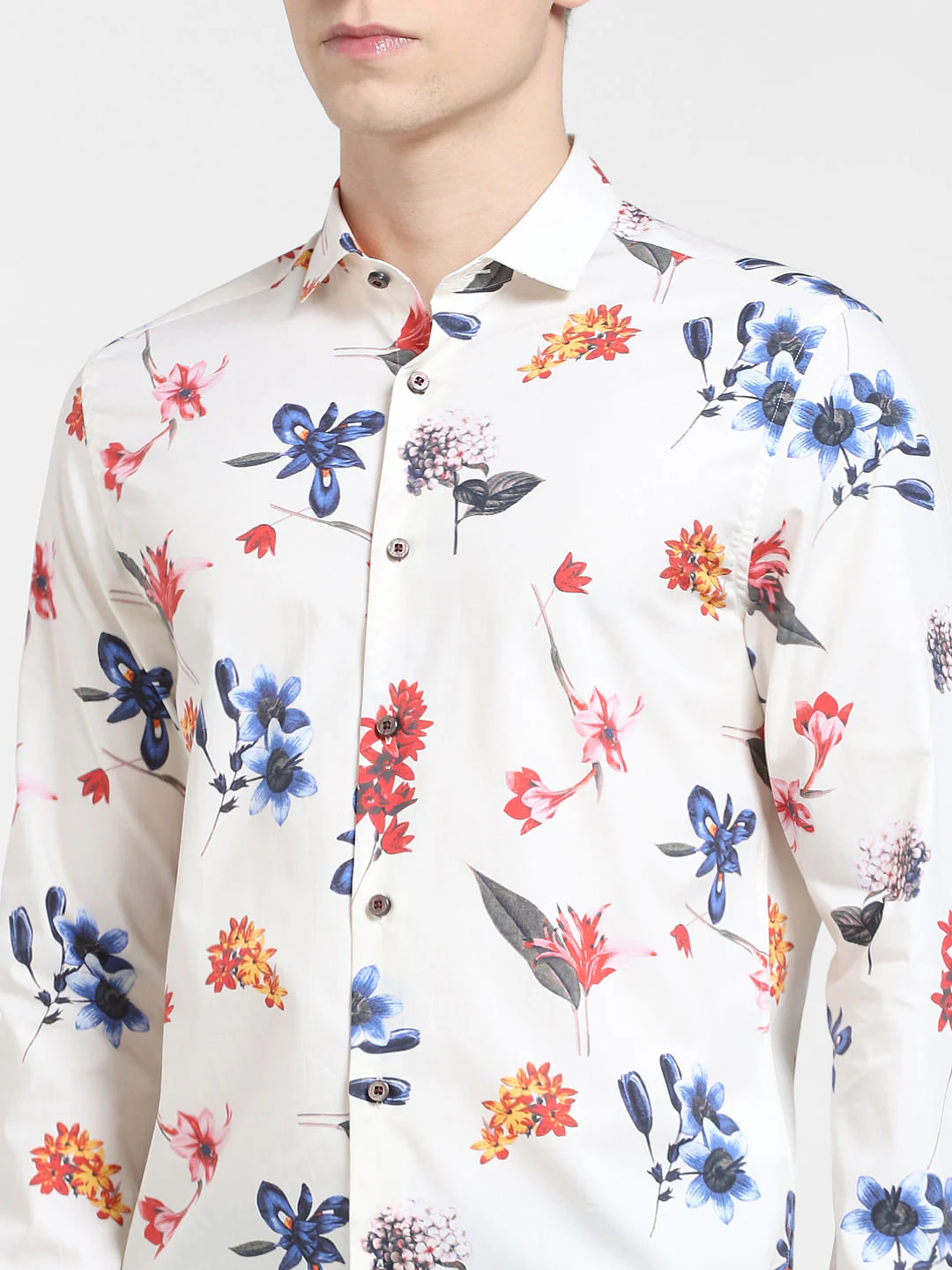 White Floral Print Full Sleeves Shirt - Image 5