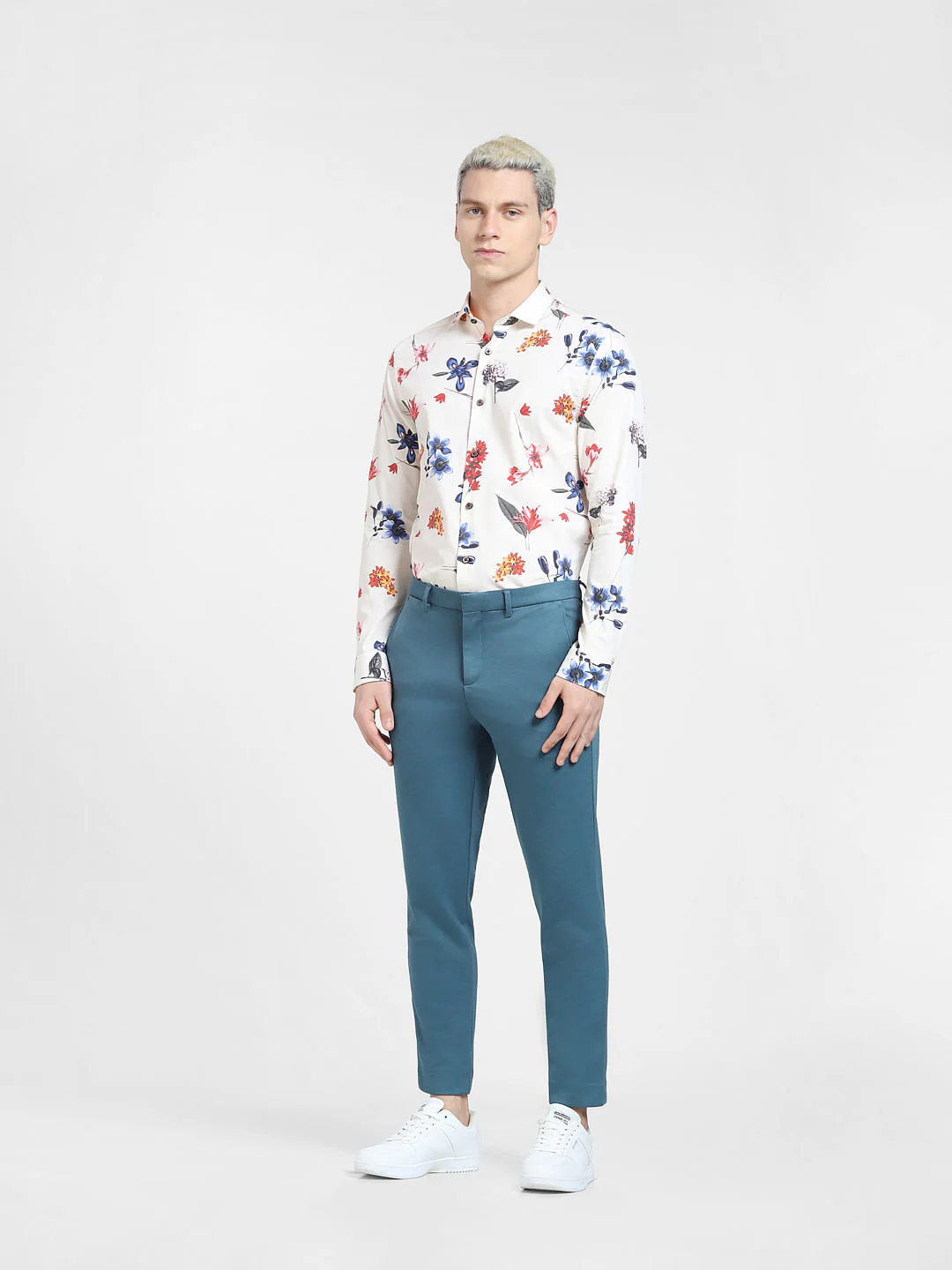 White Floral Print Full Sleeves Shirt - Image 6