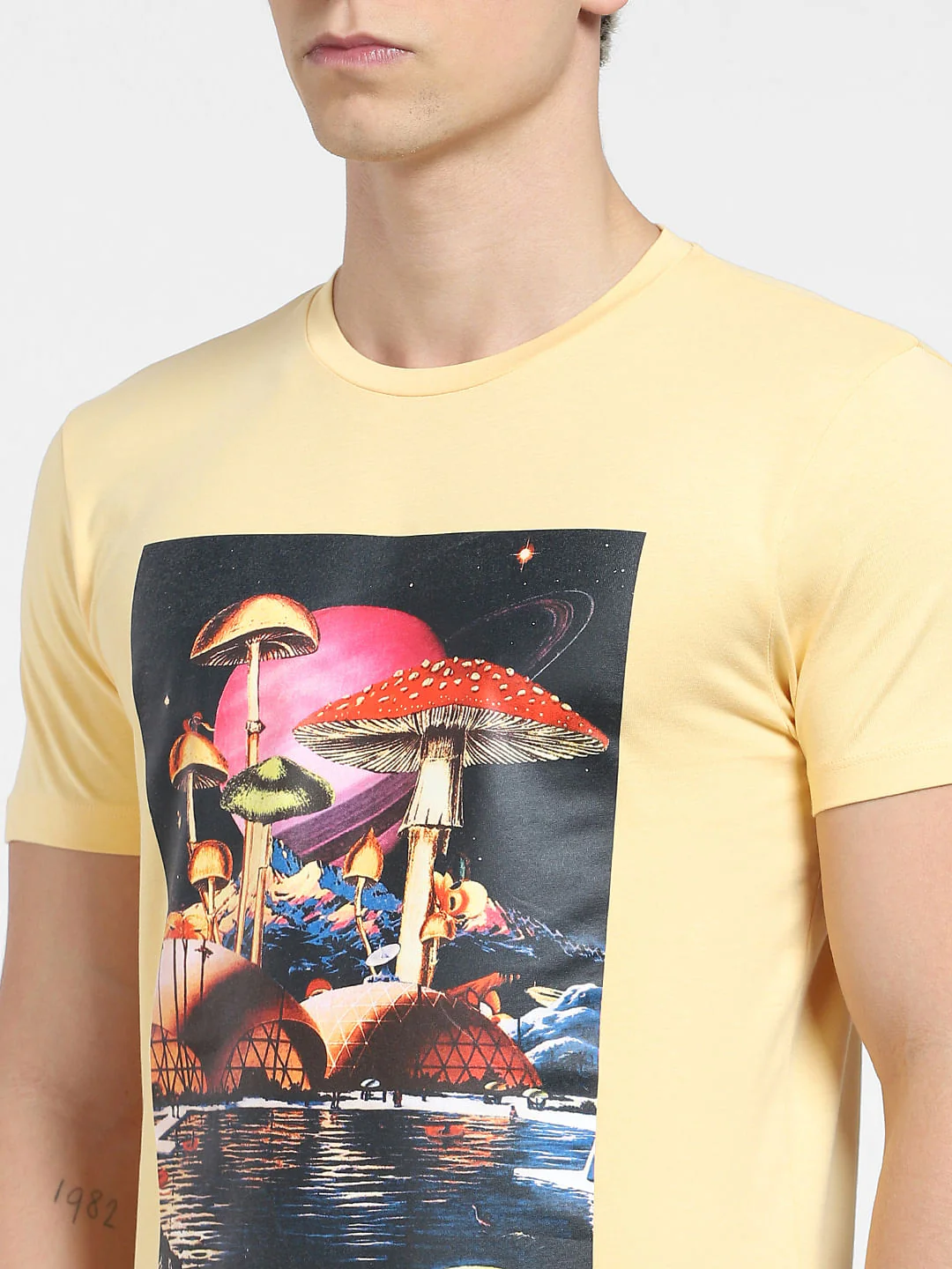 Beige Graphic Print Crew Neck T-shirt - Image 5