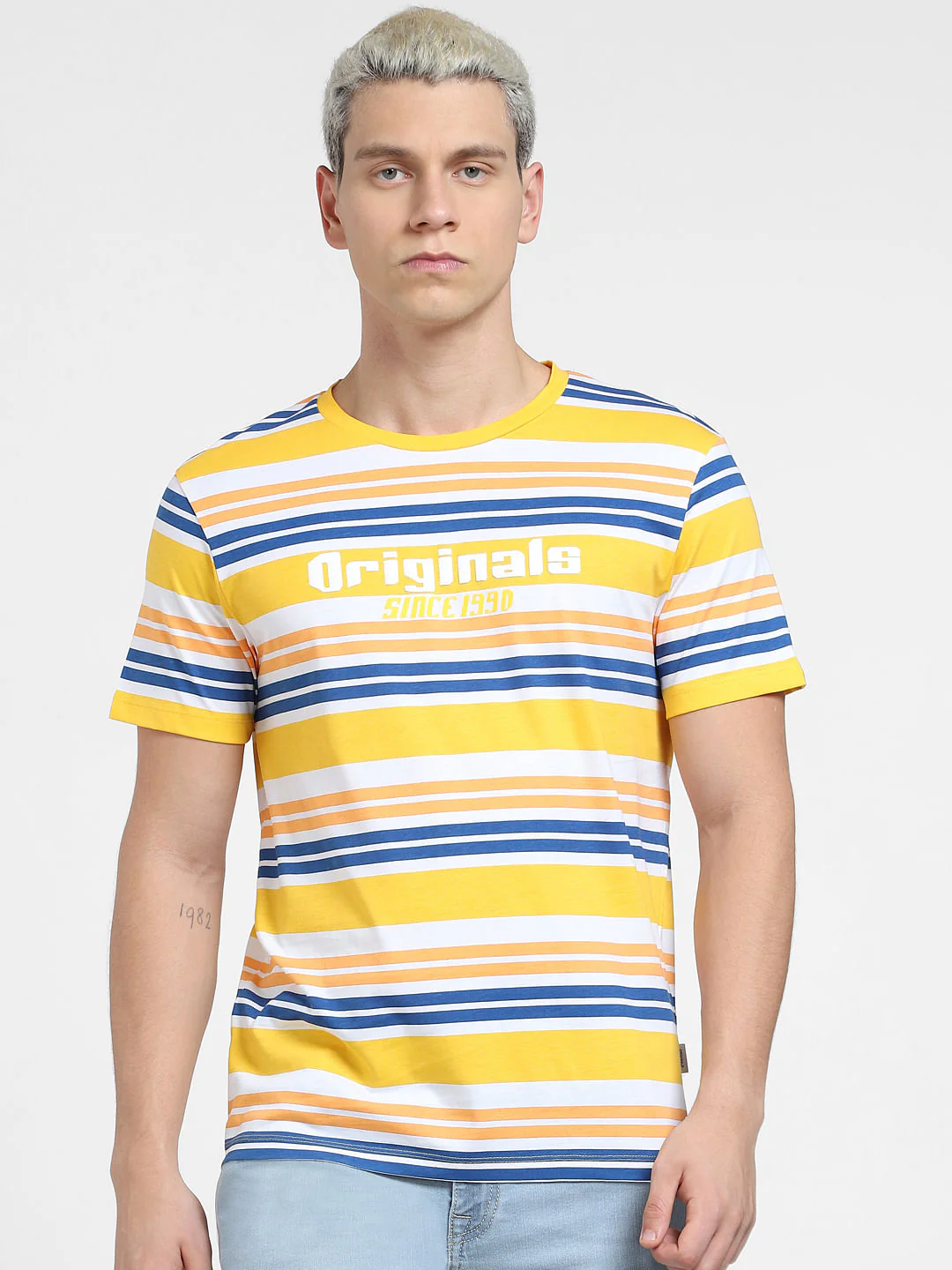 Yellow Striped Crew Neck T-shirt - Image 2
