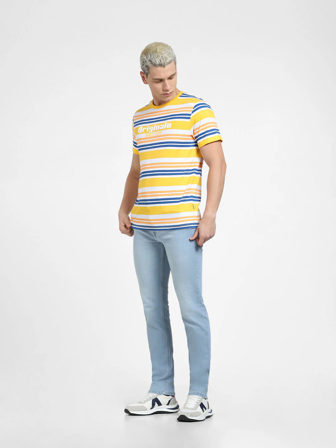 Yellow Striped Crew Neck T-shirt - Image 6