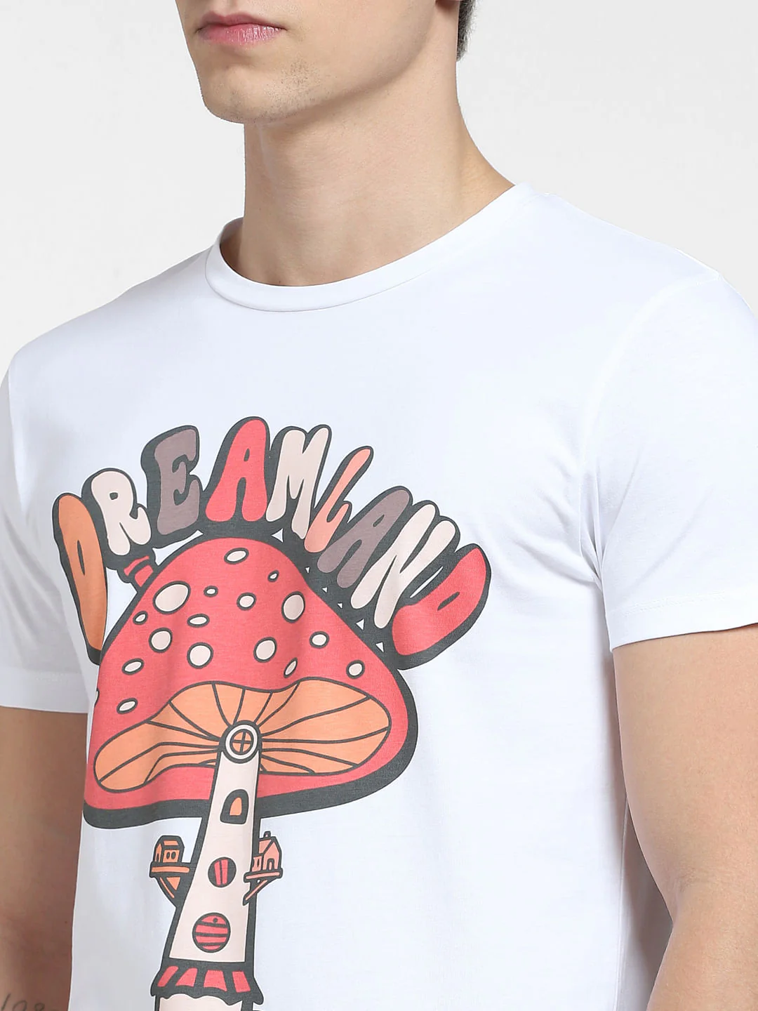White Graphic Print Crew Neck T-shirt - Image 5