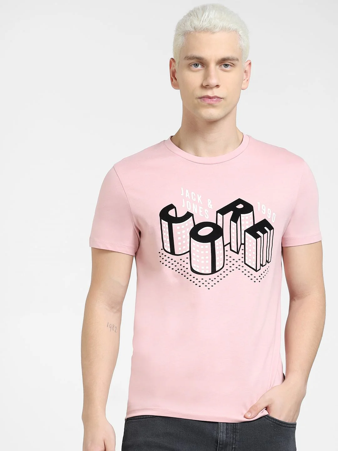 Pink 3D Print Crew Neck T-shirt - Image 2