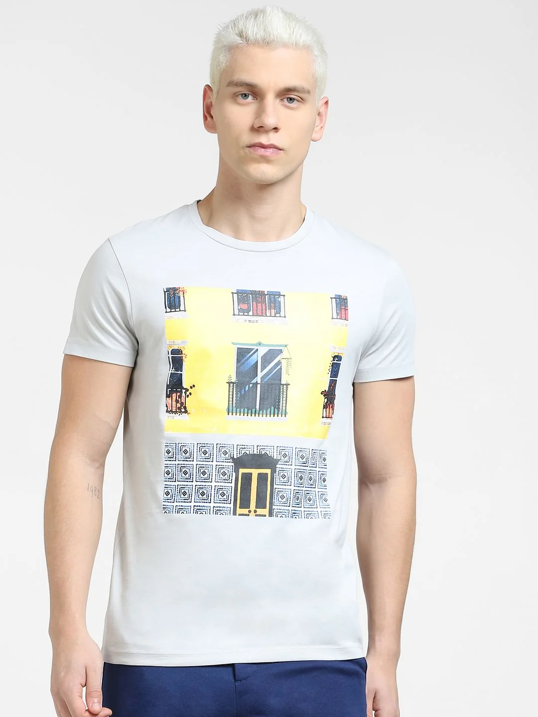 Grey Graphic Print Crew Neck T-shirt - Image 2