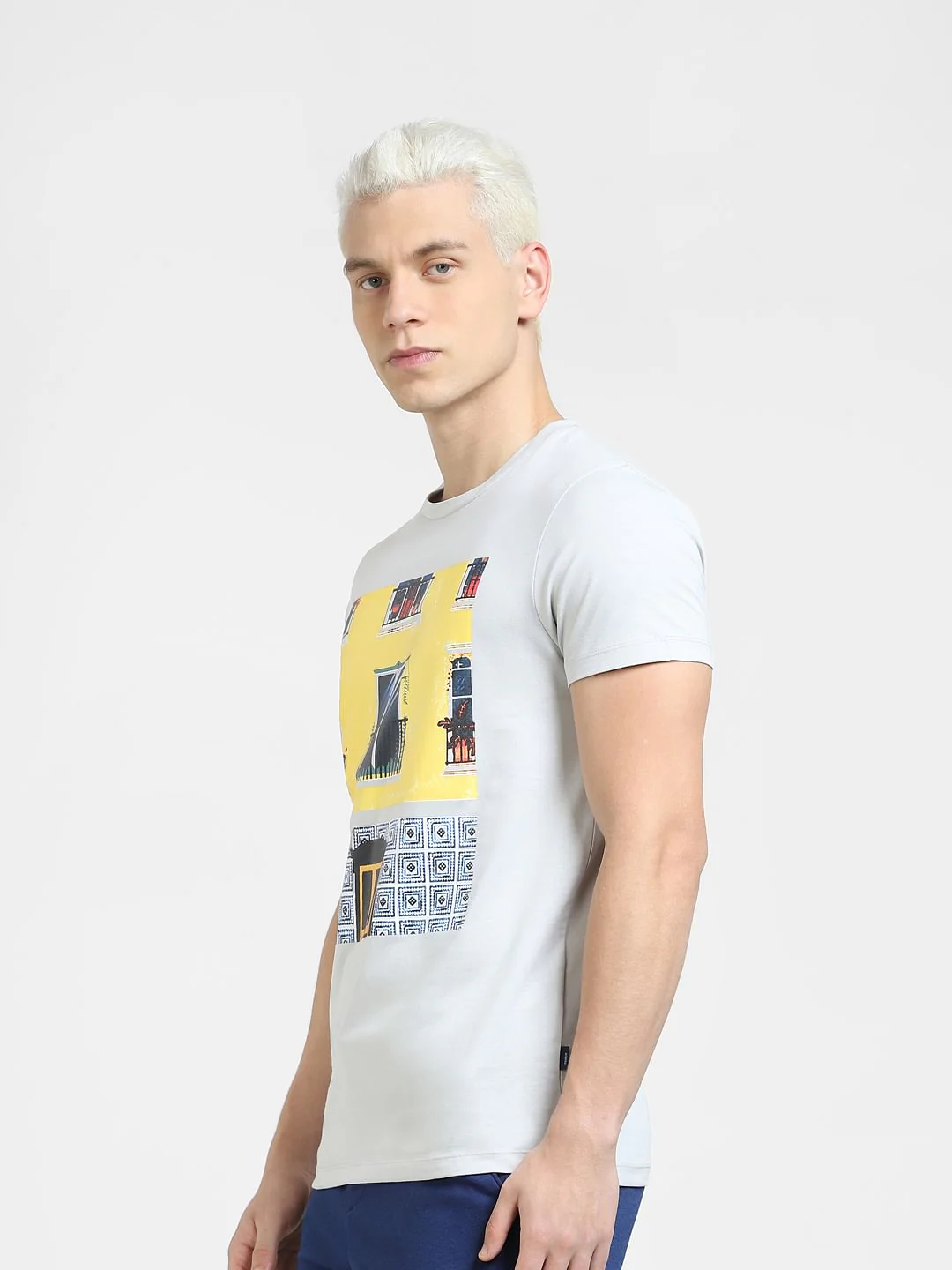 Grey Graphic Print Crew Neck T-shirt - Image 3