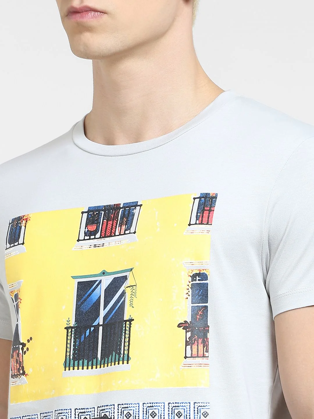Grey Graphic Print Crew Neck T-shirt - Image 5