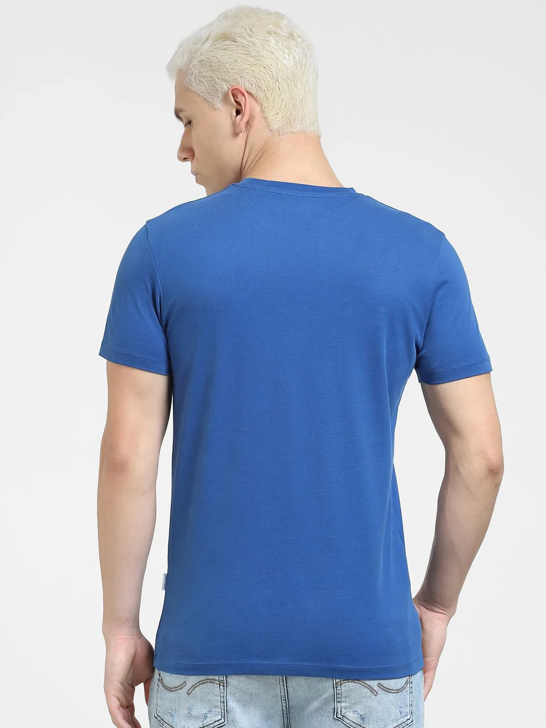 Blue Mona Lisa Print Crew Neck T-shirt - Image 4