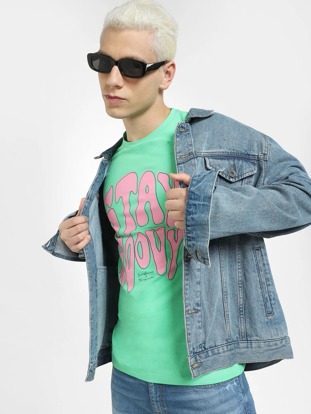 Green Typographic Print Crew Neck T-shirt