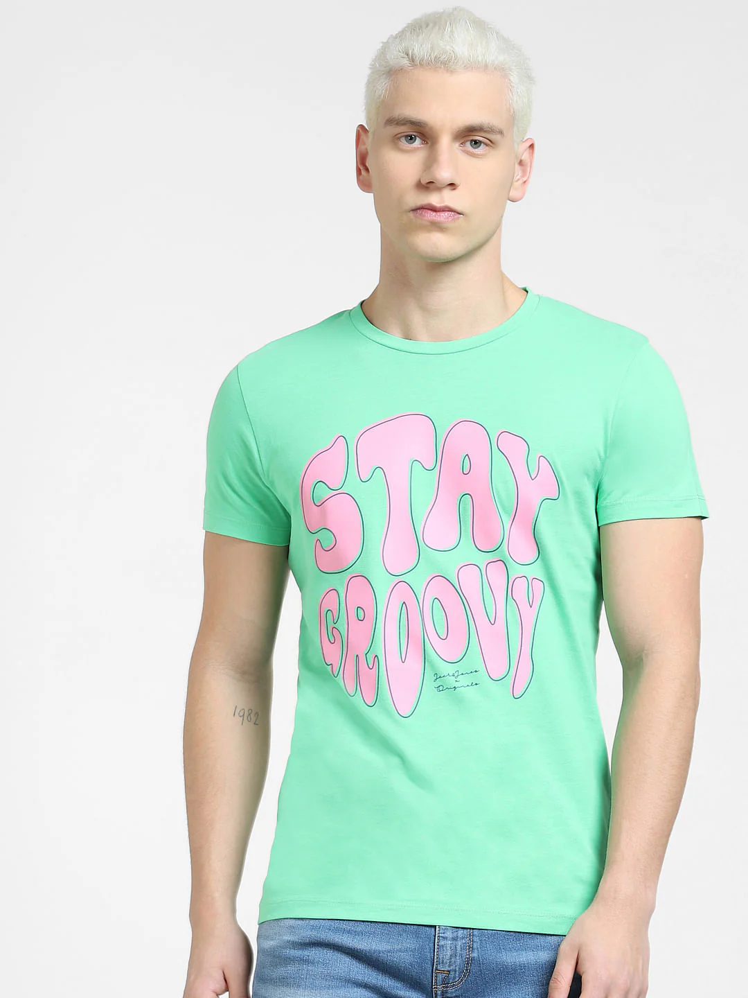 Green Typographic Print Crew Neck T-shirt - Image 2