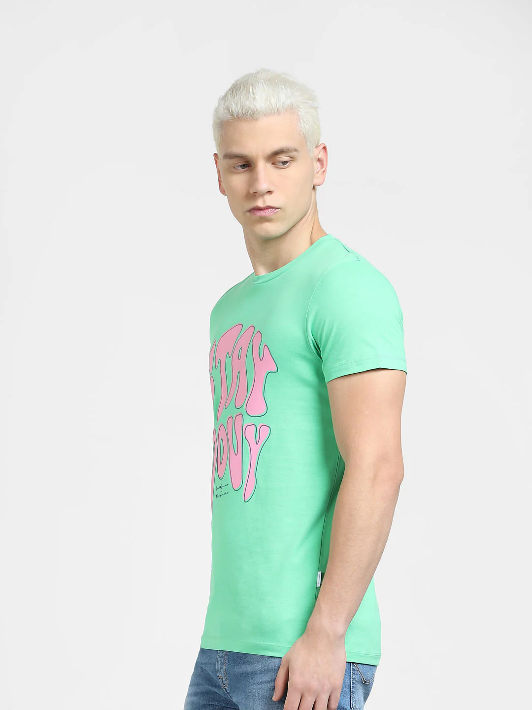 Green Typographic Print Crew Neck T-shirt - Image 3