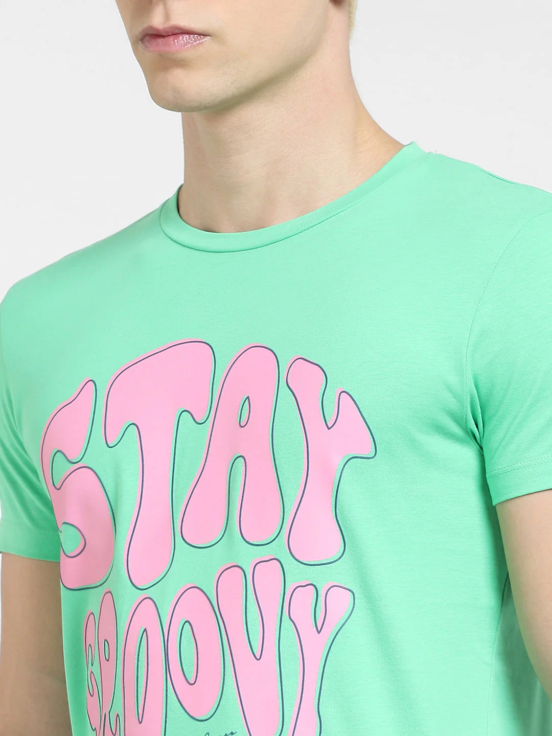 Green Typographic Print Crew Neck T-shirt - Image 5