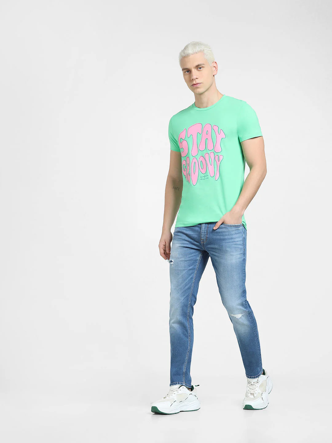 Green Typographic Print Crew Neck T-shirt - Image 6